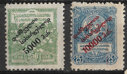 Georgia Soviet Republic 1922 Famine Relief Surcharges 5000R On 250R, 10000R On 25R. Mi 38A-39A. MH. - Géorgie