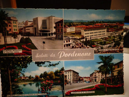 Cartolina Saluti Da Pordenone Vedutine Albergo Moderno E Teatro Verdi,albergo Centrale E Piazza Xx Settembre,laghetto - Pordenone