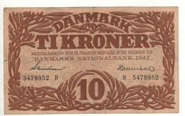 DENMARK  10 Kroner   P31k    1942     ( Mercury/Lion )   Serie  R - Dinamarca