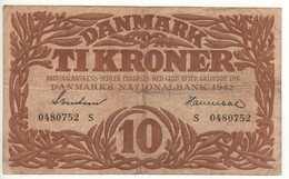 DENMARK  10 Kroner   P31L    1942     ( Mercury/Lion )   Serie  S - Dinamarca