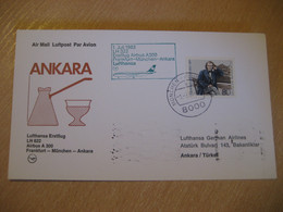 ANKARA Munchen Frankfurt 1983 LUFTHANSA Airline Airbus First Flight Green Cancel Card TURKEY GERMANY - Covers & Documents