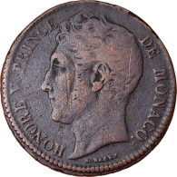 Monnaie, Monaco, Honore V, 5 Centimes, Cinq, 1837, Monaco, Grosse Tête, TB - Charles III.