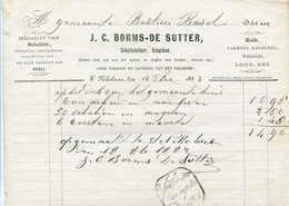 SINT NIKLAAS 1882  Faktuur Van J.C. Borms De Sutter Schaliedekker  Aan Gemeente Bestuur Basel - 1800 – 1899