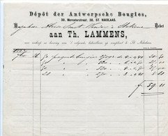 SINT NIKLAAS 1882 Faktuur Th Lammens Depot Der Antwerpsche Bougies    Aan A Smet Stekene - 1800 – 1899