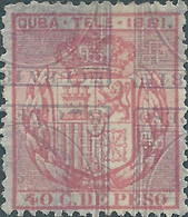 CUBA 1881 TELEGRAFOS-TELEGRAPH,40C.DE PESOS,(Print Error, Double Print 5c Postage Stamp On 40c,Tele)Mint,Rare - Telegraphenmarken