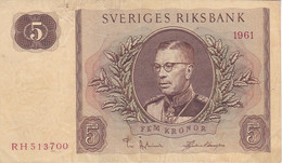 BILLETE DE SUECIA DE 5 KRONOR DEL AÑO 1961 (BANKNOTE) - Zweden