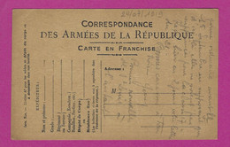 CARTE EN FRANCHISE MILITAIRE - 1. Weltkrieg 1914-1918