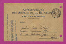 CARTE EN FRANCHISE MILITAIRE OBL TRESOR ET POSTES POUR LYON - Guerre De 1914-18