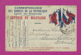 CARTE EN FRANCHISE MILITAIRE TRESOR ET POSTE 192 POUR LENS-LESTANG DROME - WW I