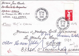 Marianne Briat 11 Janvier 1990 Premier Jour Sur Lettre De Les Orres Prambuton Guichet Annexe Hautes Alpes - 1989-1996 Marianne (Zweihunderjahrfeier)