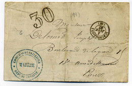 COMMUNE D'AUBERVILLIERS / MAIRIE + T15 Aubervilliers + Taxe 30 TDT / Dept 60 Seine / 1867 - 1849-1876: Classic Period
