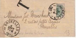 TAXE : Drukwerkband Met PZ TX  1  (GEHALVEERD !!!!!) BRUXELLES 1 / 6 SEPT 1893" Met "T" Naar "BRUXELLES 5 / 6 SEPT 1893 - Other & Unclassified