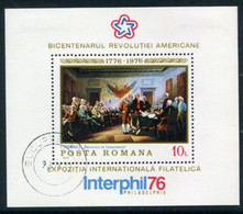 ROMANIA 1976 Bicentenary Of American Independence Block Used.  Michel Block 130 - Oblitérés