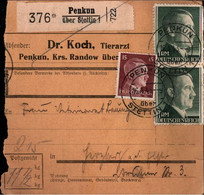 ! 1943 Penkun über Stettin Nach Herzberg, Paketkarte, Deutsches Reich, 3. Reich - Storia Postale