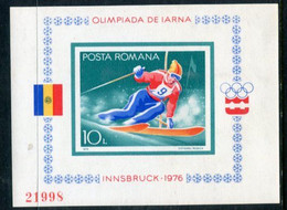 ROMANIA 1976 Winter Olympics, Innsbruck Block  MNH  / **.  Michel Block 129 - Neufs