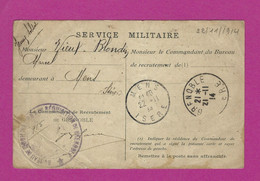 CARTE EN FRANCHISE MILITAIRE SERVICE MILITAIRE DE GRENOBLE POUR MENS - 1. Weltkrieg 1914-1918