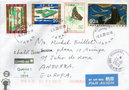 Lettre Du Japon, Adressée Andorra,avec Stickers Prevention Covid19 Japon & Andorra & Timbre à Date Arrivée - Storia Postale