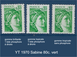 FR Variétés YT 1970 " Sabine 80c. Vert " Voir Détail - Brieven En Documenten