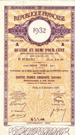 République Française - Dette Publique - Tranche A - PARIS LE 2 NOVEMBRE 1932. - Banque & Assurance