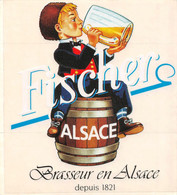 AUTOCOLLANT 10 X 11  Brasserie FISCHER Alsace Bière Pêcheur-Schiltigheim-Brasseur-Beer-Bier-Brewery-Brauerei-Fût-Tonneau - Autocollants