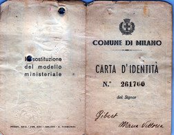 TESSERA-COMUNE DI MILANO-CARTA D'IDENTITA' N°261760 Del Signor Gibert Maria Vittoria-28 Giugno1944 - Verzamelingen