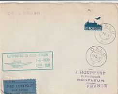 LETTRE - NORVEGE - OSLO Le 01/06/1939 , 1er Vol Oslo-Bergen - - Covers & Documents