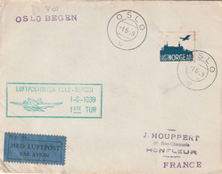 LETTRE - NORVEGE - OSLO Le 01/06/1939 , 1er Vol Oslo-Bergen - - Briefe U. Dokumente