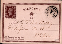 CP Risposta Da Bellagio A Milano 1876 - Entero Postal