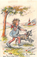 ¤¤    -   ILLUSTRATEUR   " Germaine BOURET "   -  Petite Carte  - Petite Fille Et Un Agneau  -  Voir Descption - Bouret, Germaine