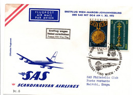 Wien Nairobi Johannesburg 1972 - SAS DC-8 - 1er Vol Erstflug First Flight Primer Vuelo Voo - Zebra Zèbre RSA Kenya - Primeros Vuelos