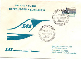 Kobenhavn Bukarest 1973 - SAS DC-9 - 1er Vol Erstflug First Flight Primer Vuelo Voo - Bucarest Romania - Maschinenstempel (EMA)