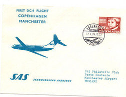 Kobenhavn Manchester 1973 - SAS DC-9 - 1er Vol Erstflug First Flight Primer Vuelo Voo - Copenhagen UK - Maschinenstempel (EMA)