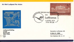 Austria Lufthansa First Flight Cover Boeing 737 Wien - Köln 1-4-1974 - Primeros Vuelos