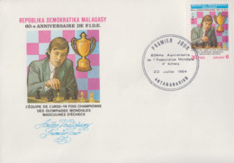 Enveloppe  FDC  1er   Jour  MADAGASCAR      60éme  Anniversaire  Fédération  Internationale  Des  ECHECS    1984 - Echecs