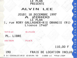 TICKET DE CONCERT ALVIN LEE LE PLAN 18/12/1997 - Concert Tickets