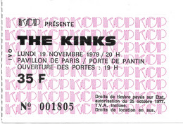 TICKET DE CONCERT THE KINKS PAVILLON DE PARIS 19/11/1979 - Entradas A Conciertos