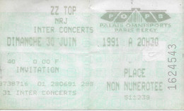 TICKET DE CONCERT ZZ TOP BERCY PARIS 30/06/1991 - Biglietti Per Concerti