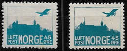 1927 NORWAY NORWEGEN - 45 ø(2) Mi. 136 I,II - MNH - Cat €150 - Erste (1927+34) Erste U. Zweite Auflage (1927+1934) - Nuevos