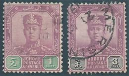 JOHORE - Malesia Malaysia,1904-1908 Sultan Ibrahim, Johore Postage & Revenue 1C & 3C-obliterated - Johore