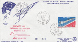Env Affr Y&T Av 49 Obl PREMIER VOL PARIS RIO DE JANEIRO PAR CONCORDE Du 21.01.1976 PARIS AVIATION - 1961-....