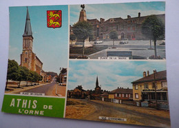 CPSM ATHIS DE L'ORNE - MULTIVUES : PLACE DE L'EGLISE / PLACE DE LA MAIRIE / VUE D'ENSEMBLE - Athis De L'Orne