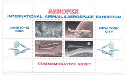 USA MNH 1966 Aeropex Commemorative Sheet Of Labels Airmail Aerospace Exhibition Bloc-feuillet étiquettes Avion Espace - Vliegtuigen