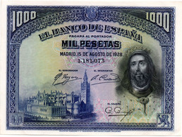 Espagne / 1000 Pesetas  15/8/1928 / TTB+ - 1000 Pesetas
