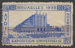 UNIVERSAL INTERNATIONAL Fair Exhibition Cinderella Label Vignette - 1935 BELGIUM Bruxelles Brussels / Hall Building - 1935 – Bruxelles (Belgio)