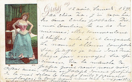 Gruss Aus Verschiedessen N°2 Illustrateur M.O. Femme Au Saut Du Lit Précurseur 1899 - Sonstige & Ohne Zuordnung