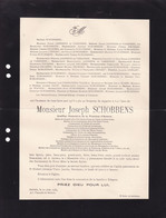 ANVERS EDEGEM SCHOBBENS Joseph Greffier Honoraire Province D'Anvers 1871-1930 Famille JANSSENS De VAREBEKE CAEYMAEX - Avvisi Di Necrologio