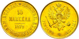 10 Markkaa, Gold, 1878, Alexander II., Fb. 4, Kl. Kr., Vz - Finlande