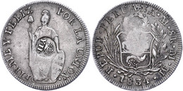 8 Reales, 1834, MM, Lima, Mit Gegenstempel, KM 138.2, Ss. - Filippine