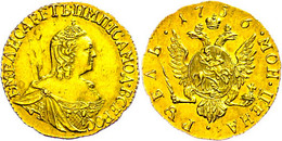 1 Rubel, Gold, 1756, Elisabeth, St. Petersburg, Bitkin 95, Schrötlingsfehler, Vz. - Russia