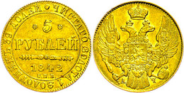 5 Rubel, Gold, 1842, Nikolaus I., St. Petersburg, Bitkin 20, Fb. 155, Kl. Rf., Ss. - Russia